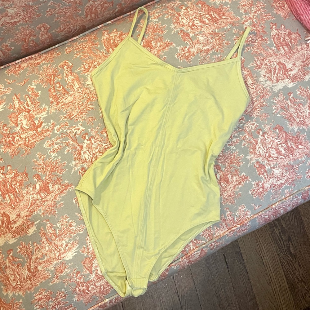 Chartreuse / light yellow green Everlane spaghetti strap bodysuit